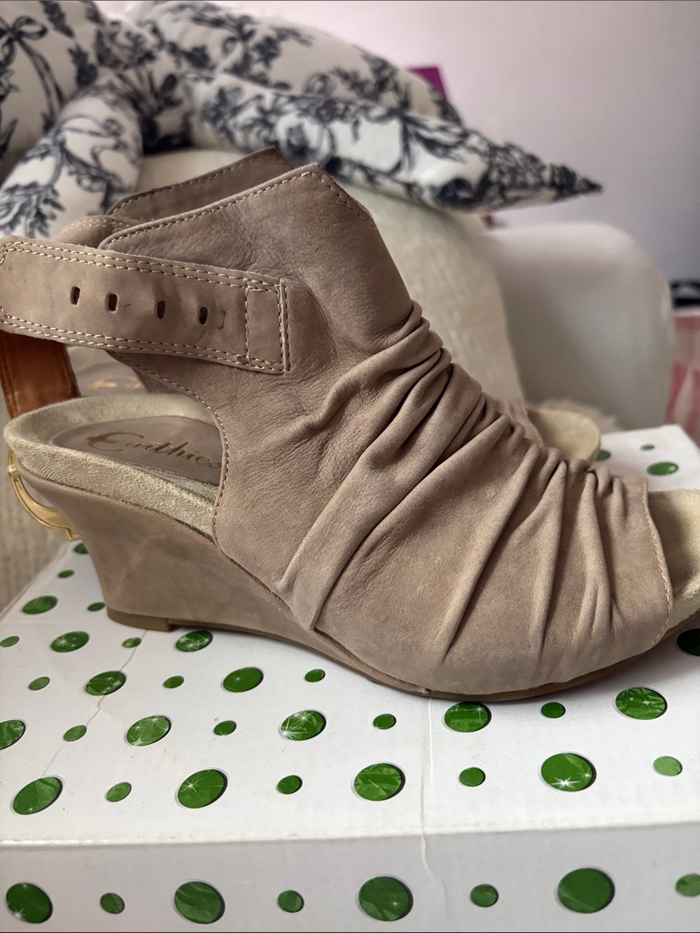 Earthies Taupe Ruched Open-Toe Heels - Picture 2 of 6